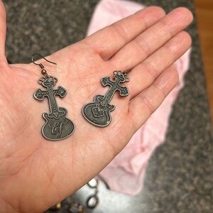 Guitar Cross Earrings in Black